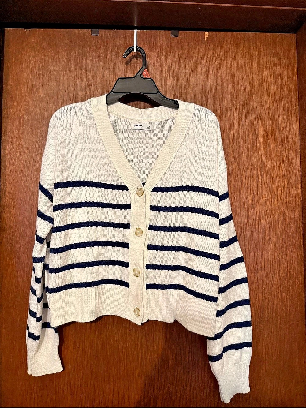Sonoma Striped Cardigan in Cream & Blue Size Medium Like New